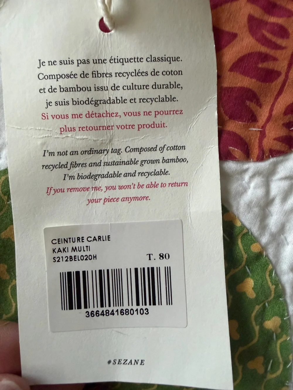 NWT Sezane Carlie Belt Multicoloured / Khaki - Size 80 - Picture 7 of 16